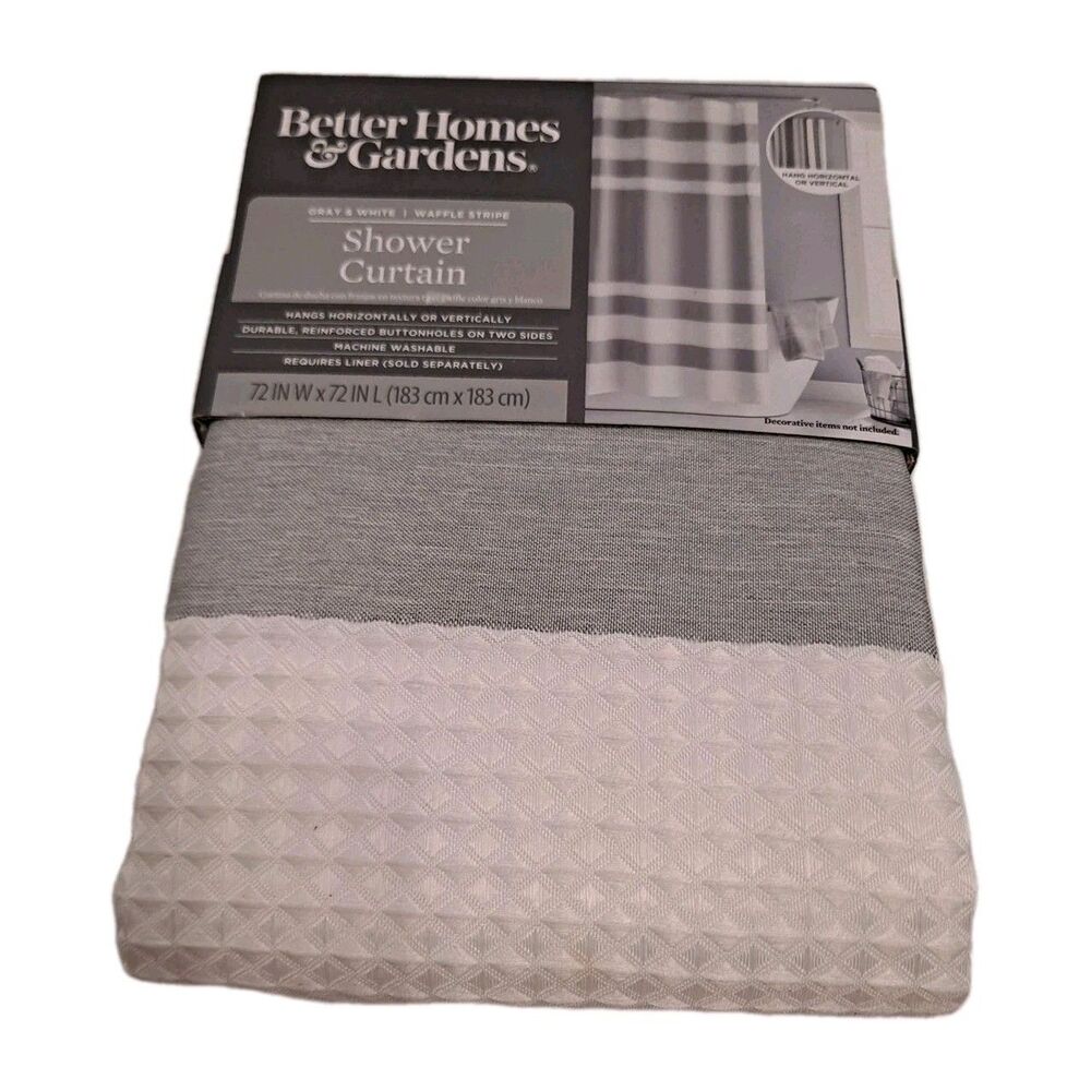 Better Homes & Gardens Gray/White Stripe Waffle Fabric Shower Curtain 72"x72"